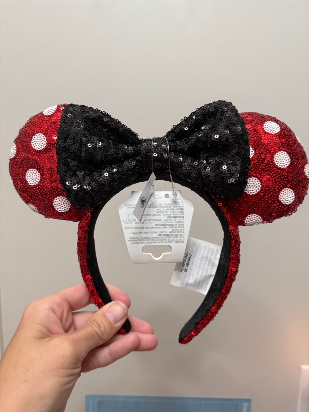 Disney Parks Sequin Minnie Mouse Ear Headband with Black Bow